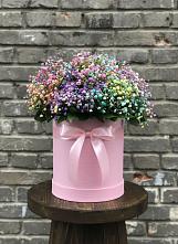 Цветочная композиция из Гипсофила и Розы в шляпной коробке в Зеленоградске