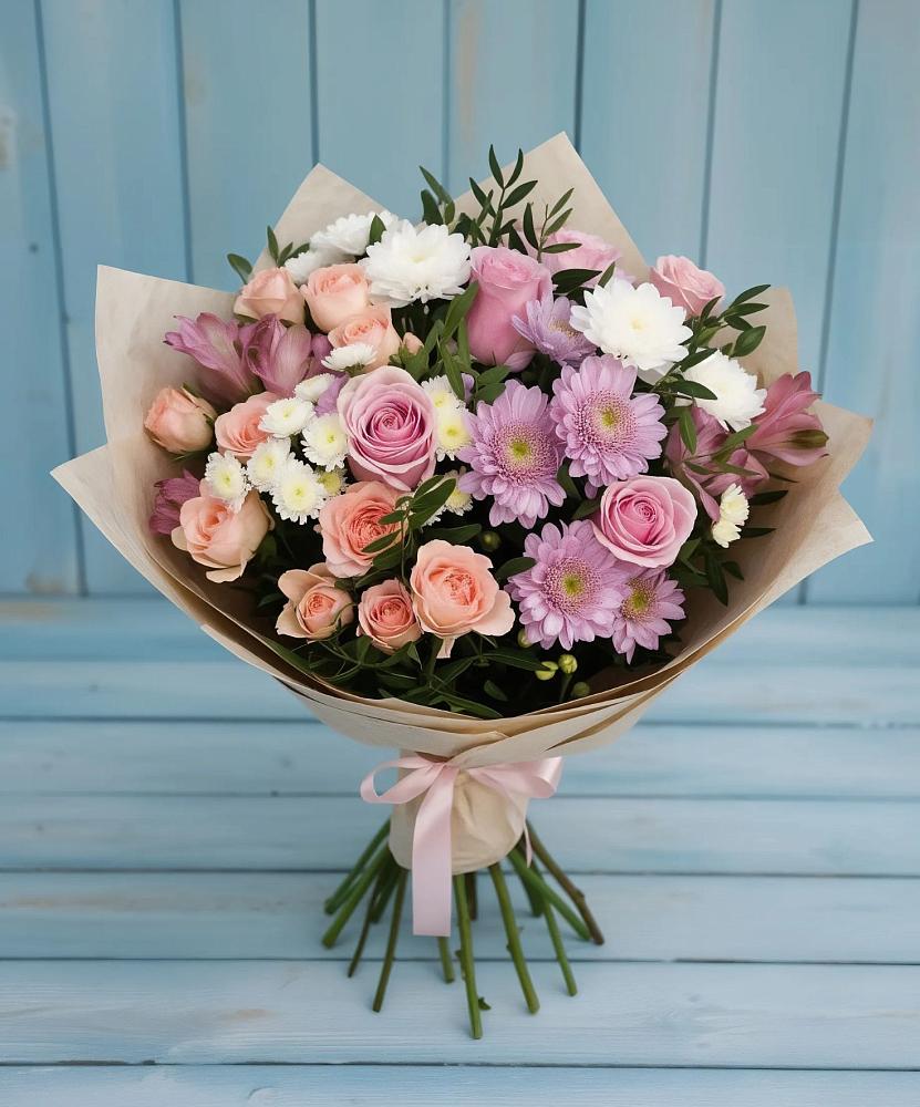 Букет цветов из: Хризантемы, Розы и Альстромерии в Зеленоградске