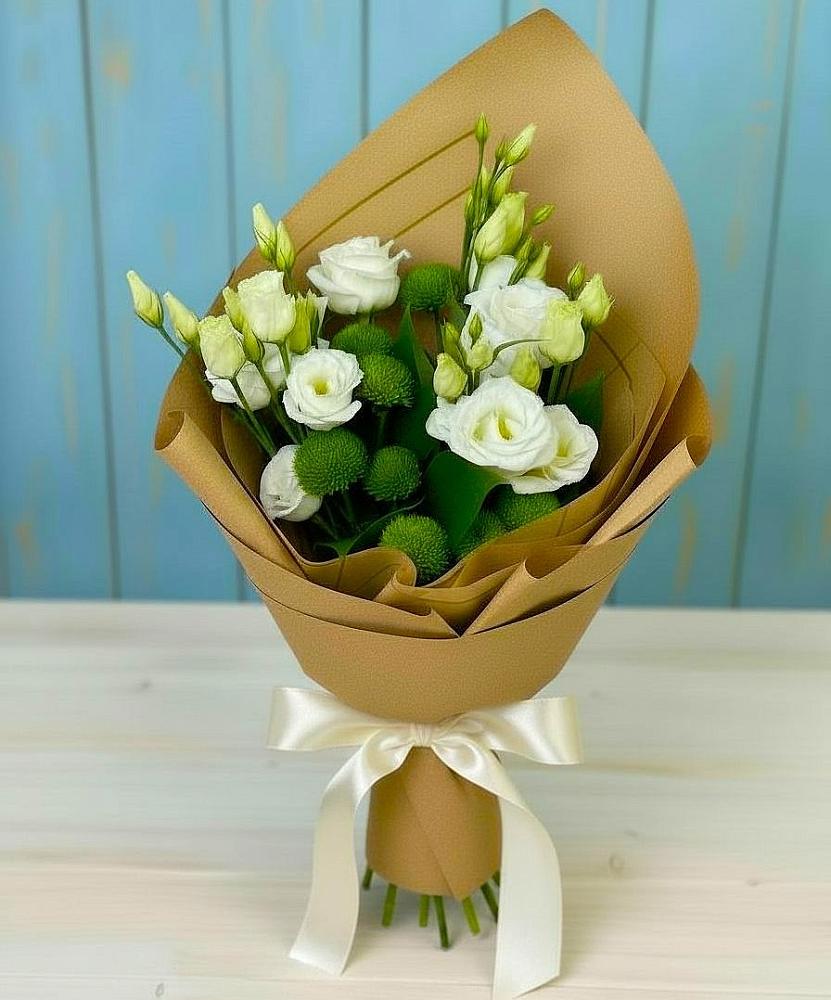 Букет цветов из: Хризантемы и Лизиантусы в Зеленоградске