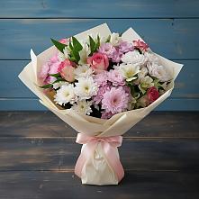 Букет цветов из:  Хризантемы, Альстромерии и Розы в Зеленоградске