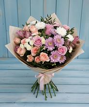 Букет цветов из:  Хризантемы, Розы и Альстромерии в Зеленоградске