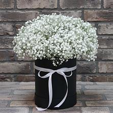 Цветочная композиция из Гипсофила в шляпной коробке в Зеленоградске